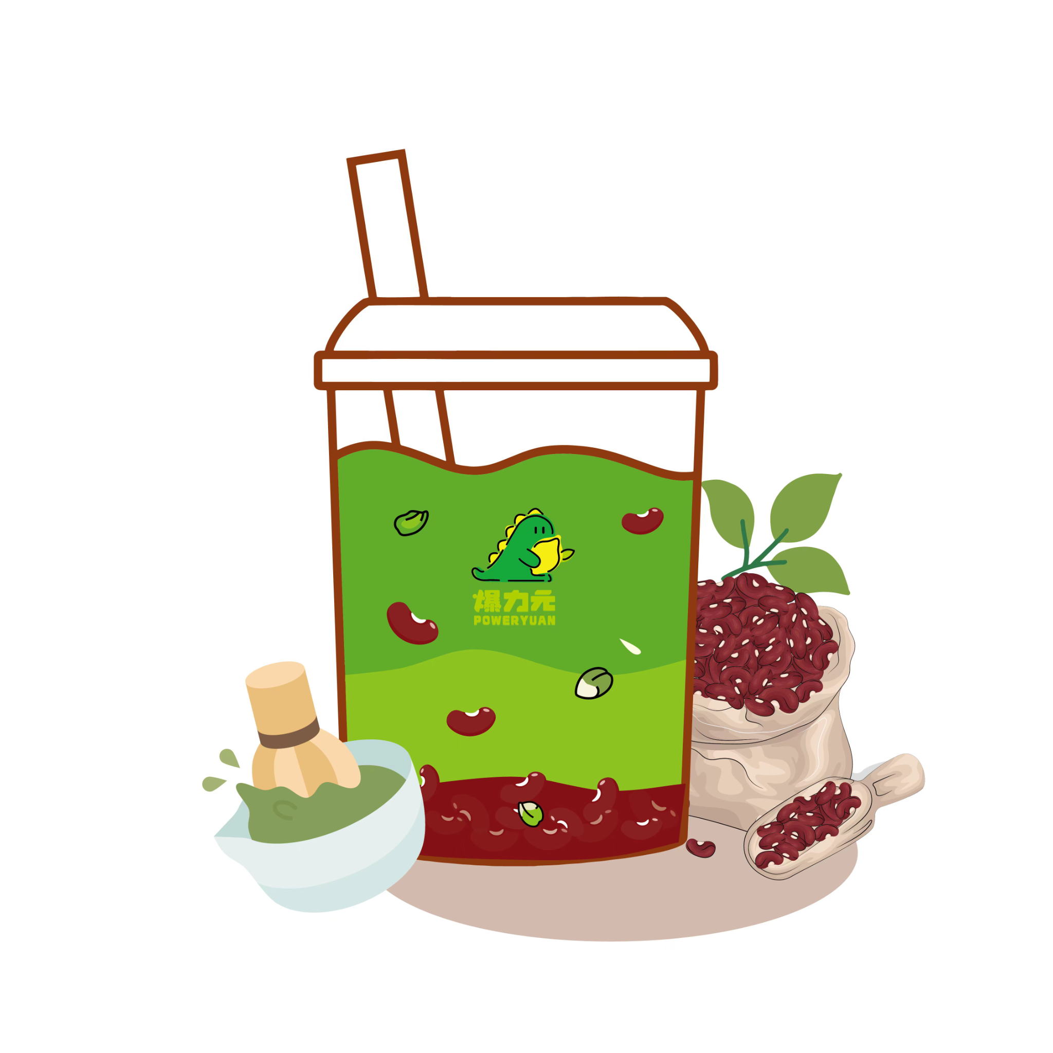 抹茶红豆椰牛乳